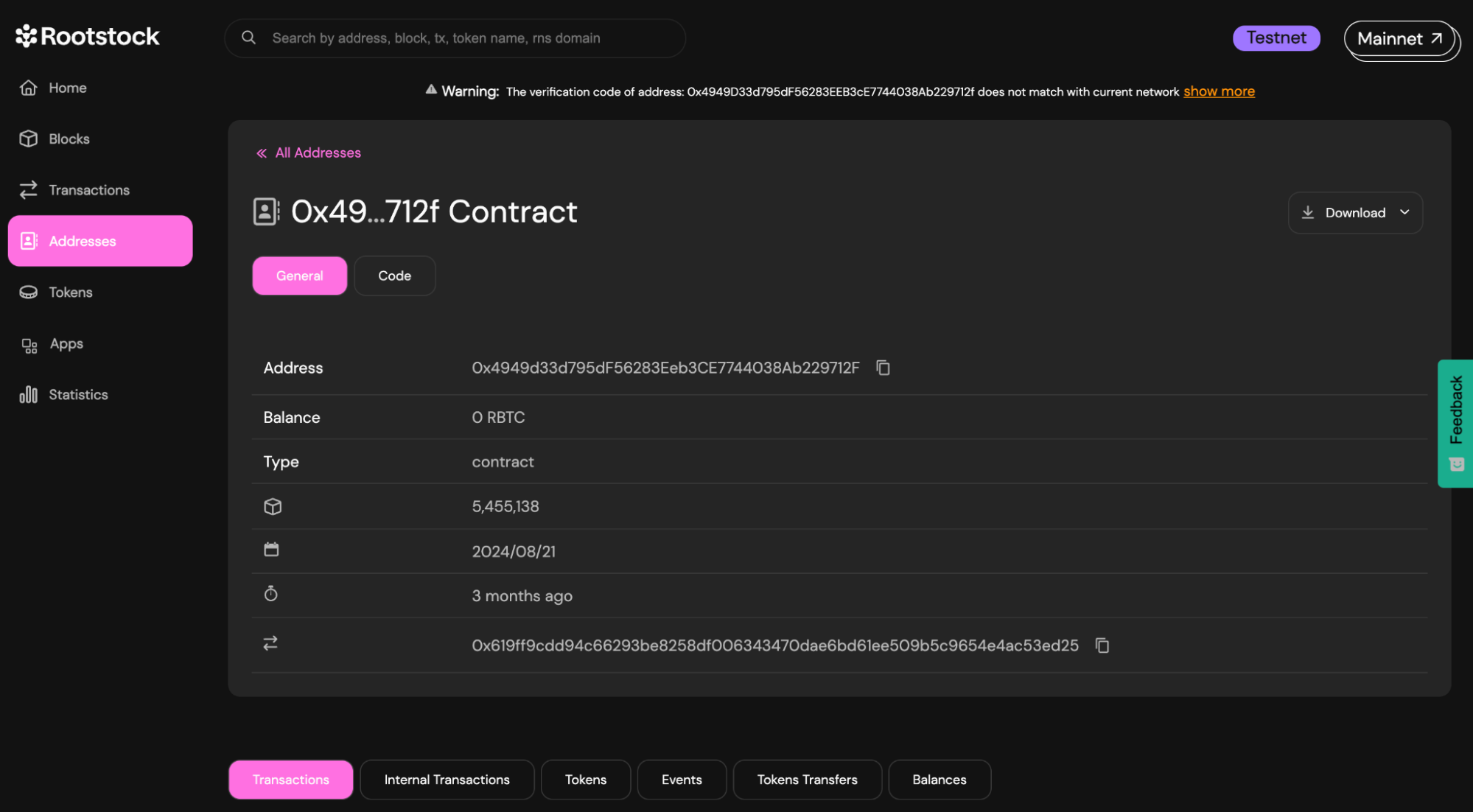 Rootstock Testnet Explorer